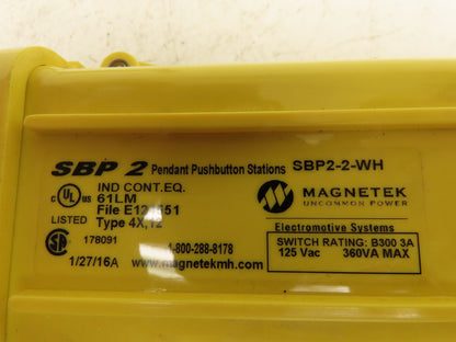 Magnetek SBP2 Pendant 2-Button Maintained On/Off Control 125VAC 3A Type 4X, 12