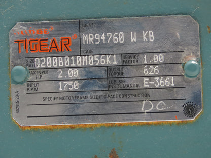 Dodge Tigear MR94760 W KB Worm Gearbox 10:1 Reducer 2Hp 175rpm 56C LH