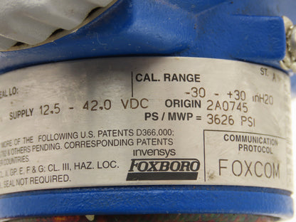 Foxboro IGP20-D22B21F Pressure Transmitter 316L -30 +30"H2O 3626psi 12-42vdc
