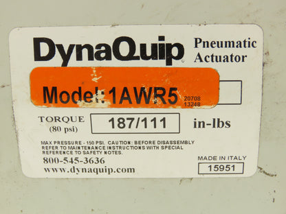 Dynaquip 1AWR5 Pneumatic Actuator with 1"NPT Stainless Ball Valve 80psi