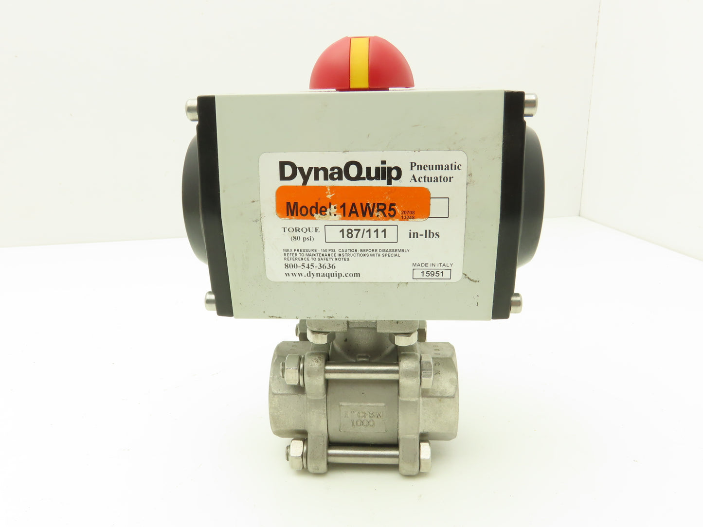 Dynaquip 1AWR5 Pneumatic Actuator with 1"NPT Stainless Ball Valve 80psi