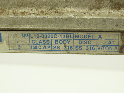 Velan L10-0320C-13BL 3" 316 Stainless Knife Gate Valve Rising Stem 10" Handwheel