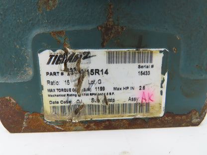 Dodge Tigear 233A15R14 Worm Gearbox 15:1 Reducer 2.6Hp 117rpm 140TC RH