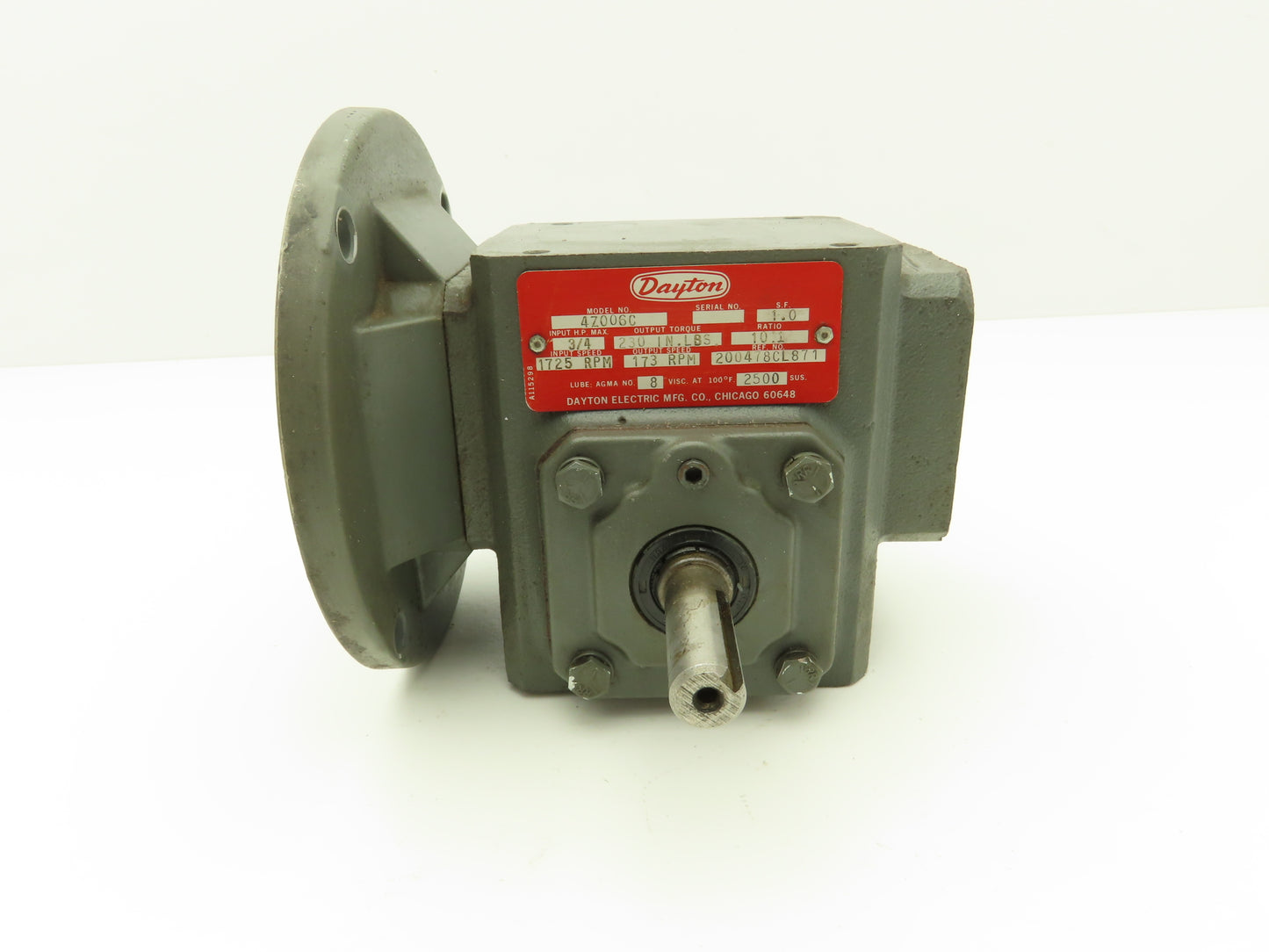 Dayton 4Z006C Worm Gearbox 10:1 Reducer 173rpm 3/4Hp 56C Dual Output