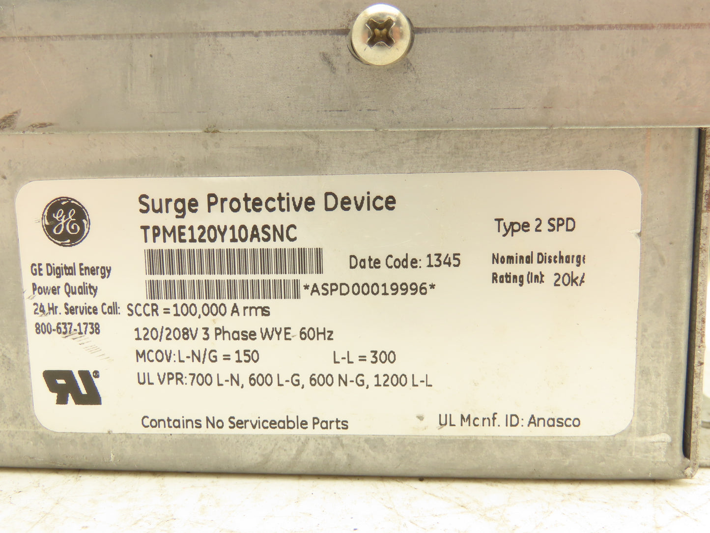 General Electric TPME120Y10ASNC Tranquell Surge Protective Device 120/208 3Ph