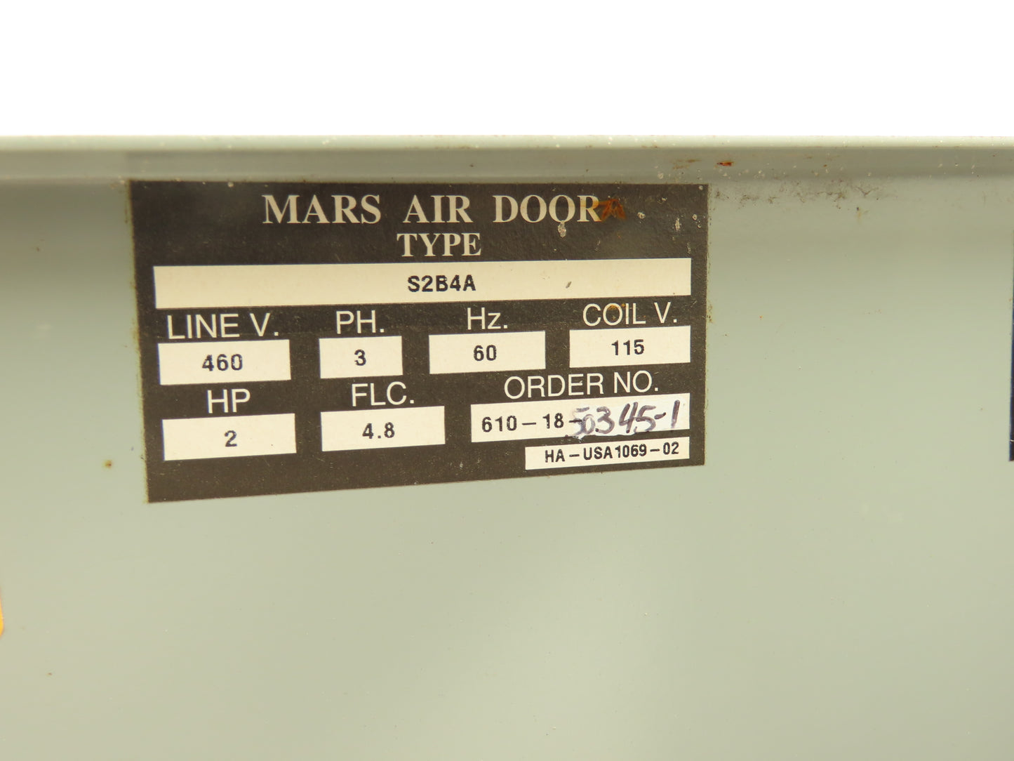 Mars Air Door S2B4A Motor Control Pannel 2 Door W Safety Switches 3Ph 115V Coil