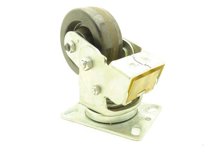 Spring Loaded Swiveling Caster Wheel 4-3/4"x2" Black Plastic 6.25"x4.5" Plate