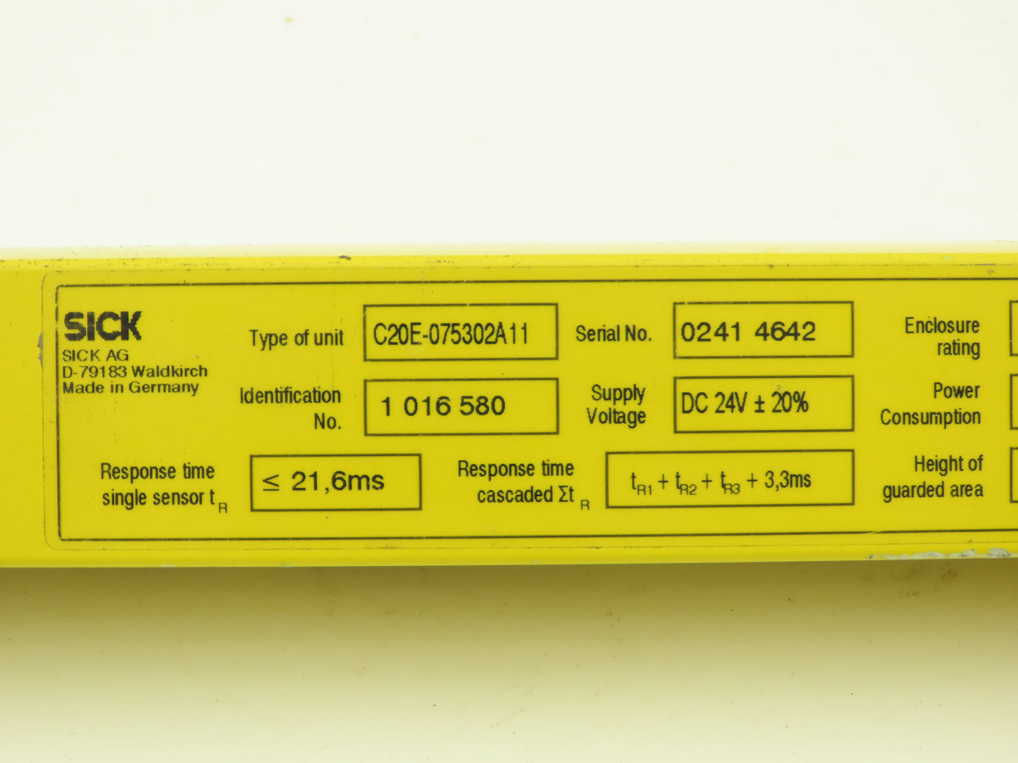 Sick C 2000 Safety Light Curtain Sensor Transmitter 750mm Has Crack In Lens