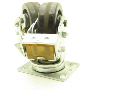 Spring Loaded Swivel Caster 4-3/4"x2" Plastic Wheel 6.25"x4.5" Plate Lot of 2