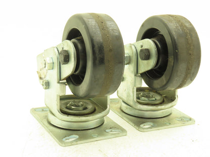 Spring Loaded Swivel Caster 4-3/4"x2" Plastic Wheel 6.25"x4.5" Plate Lot of 2