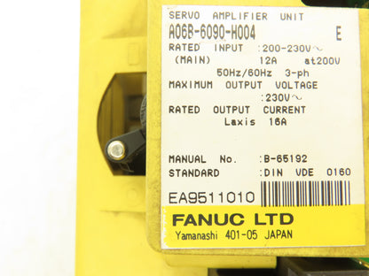 Fanuc A06B-6090-H004 AC Servo Amplifier Drive 200-230V 3Ph 12A