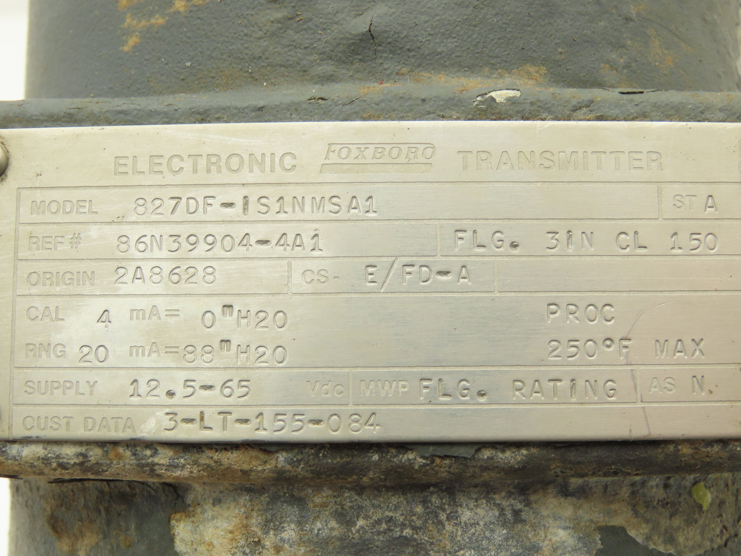 Foxboro 827DF-IS1NMSA1 Electronic Pressure Transmitter 0-88" H20 12.5-65VDC