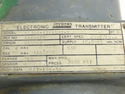 Foxboro 823DP-I3S1NH2-Y Pressure Transmitter 0-416"H2O 3000psi 12.5-65VDC