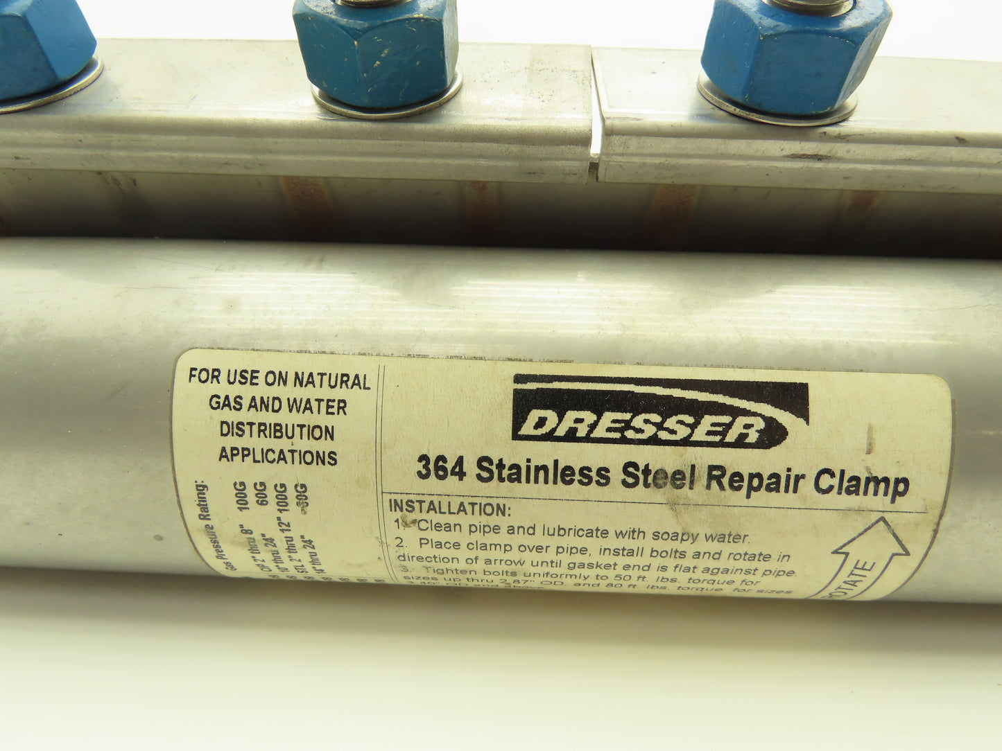 Dresser 364 Stainless Steel Pipe Repair Clamp 2.5"x12" 4-Bolt 72-7010-613