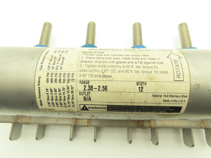 Dresser 364 Stainless Steel Pipe Repair Clamp 2.5"x12" 4-Bolt 72-7010-613