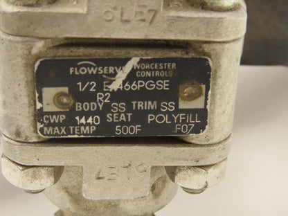 Flowserve 10I 39 SZMS24A P BC R6 Pneumatic Actuator with 1/2"NPT SS Ball Valve