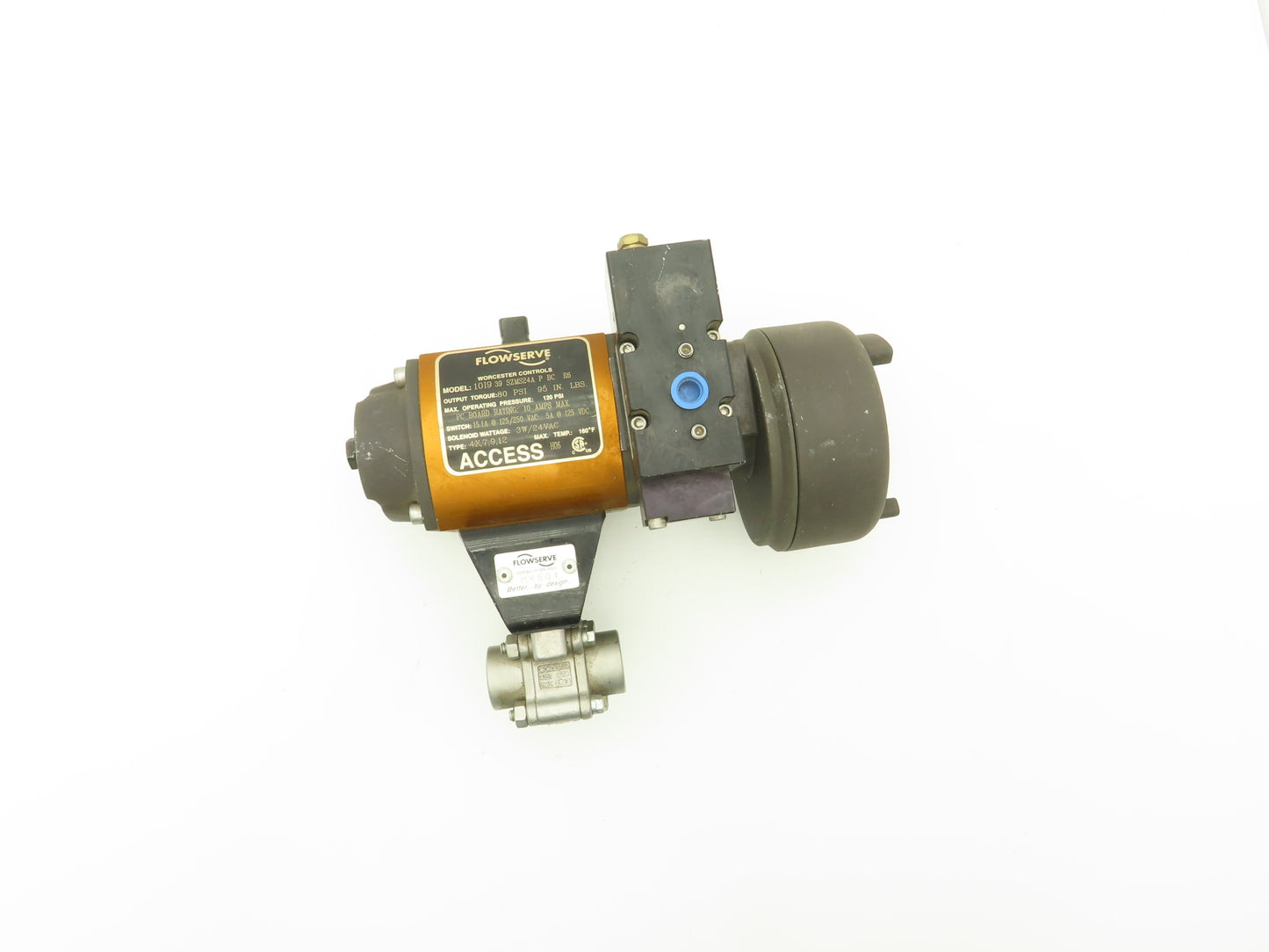 Flowserve 10I9 39 SZMS24A P BC R6 Pneumatic Actuator with 1/2"NPT SS Ball Valve