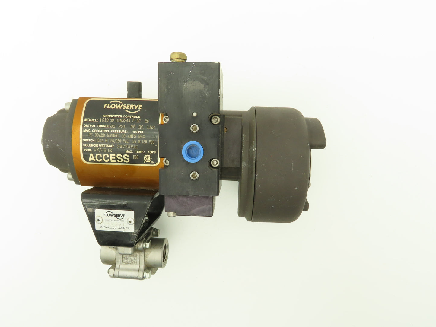 Flowserve 10I9 39 SZMS24A P BC R6 Pneumatic Actuator with 1/2"NPT SS Ball Valve
