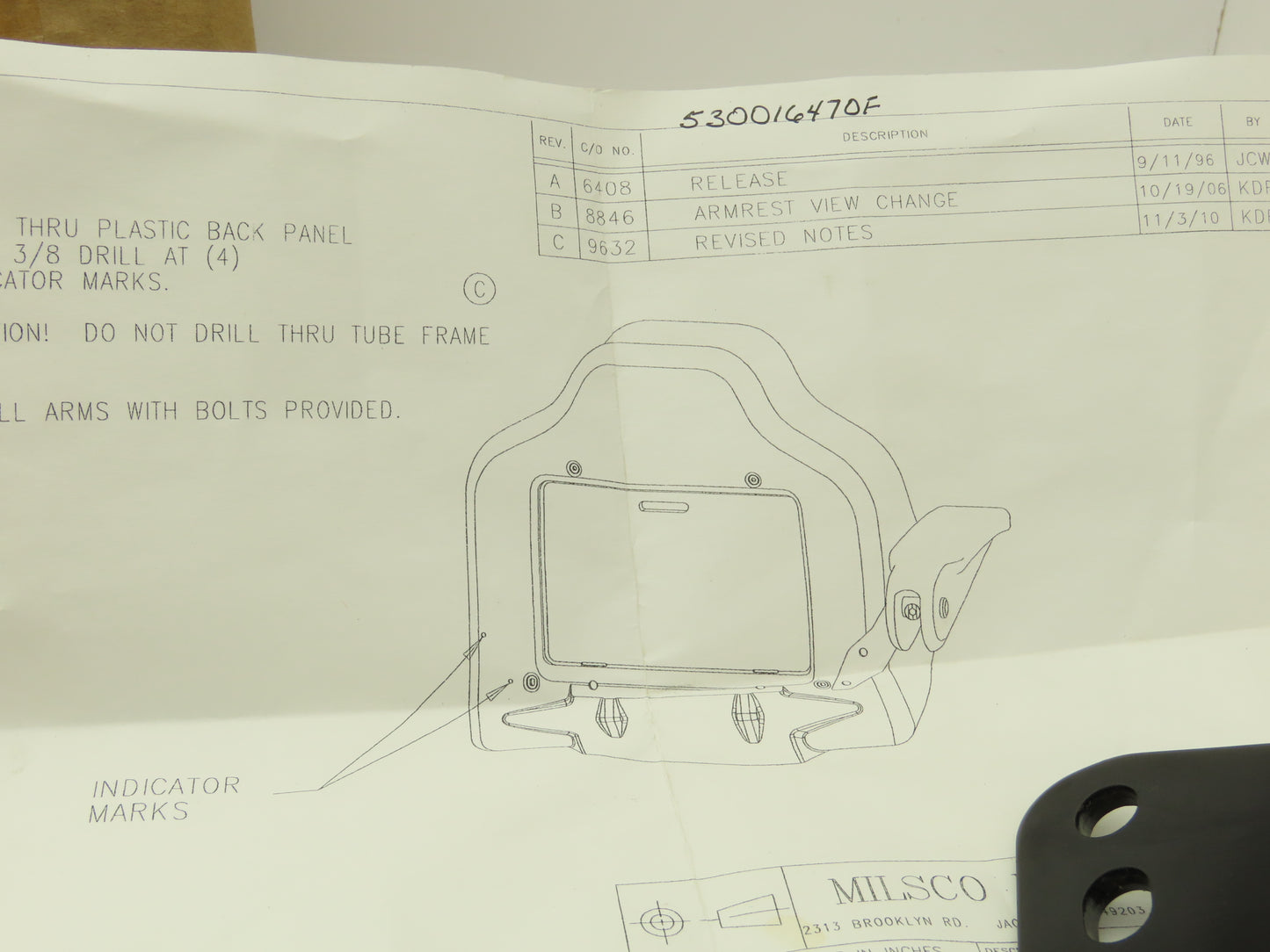 Milsco  530016470F Seat Armrest Lawn Mower Replacement Kit Fold Down 1 Set of 2