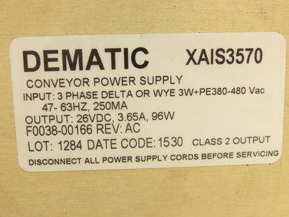 Dematic XAIS3570 Conveyor Power Supply 380-480V 3ph Input 26VDC 3.65A 96W Output