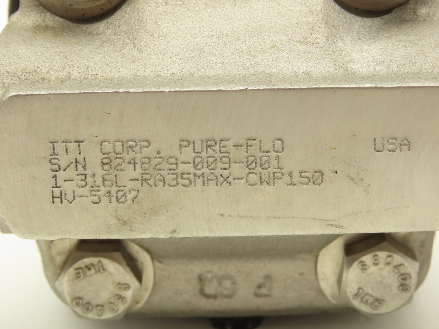 ITT 1-316L RA35MAX-CWP150 Diaphragm Valve Pas 1" Stainless Steel Tubing .86"ID