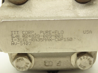 ITT 1-316L RA35MAX-CWP150 Diaphragm Valve Pas 1" Stainless Steel Tubing .86"ID