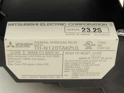 Mitsubishi S-N150 Motor Starter Contactor 600VAC 3Ph 100Hp Thermal Overload