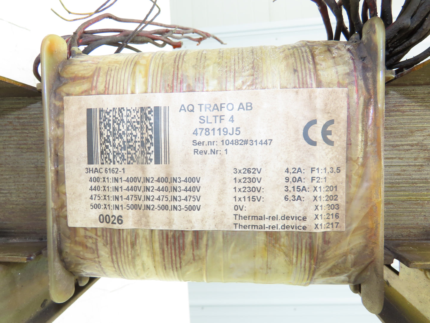 AQ Trafo AB SLTF 4 Transformer 3PH 500V Bare Leads w/Out Connectors Rev 1