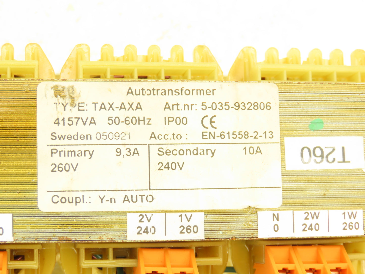 Autotransformer EN-61558-2-13 Transformer Pri 260V 9.3A