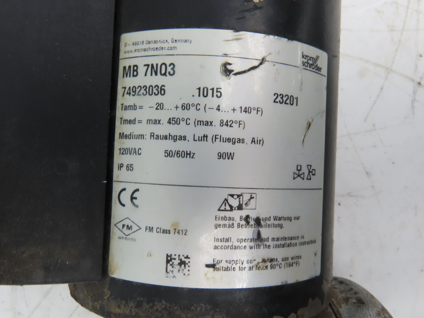 Krom Schroder MB 7NQ3  4" Wafer Butterfly Valve w/Solenoid Actuator 120VAC DN100