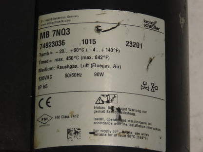 Krom Schroder MB 7NQ3  4" Wafer Butterfly Valve w/Solenoid Actuator 120VAC DN100