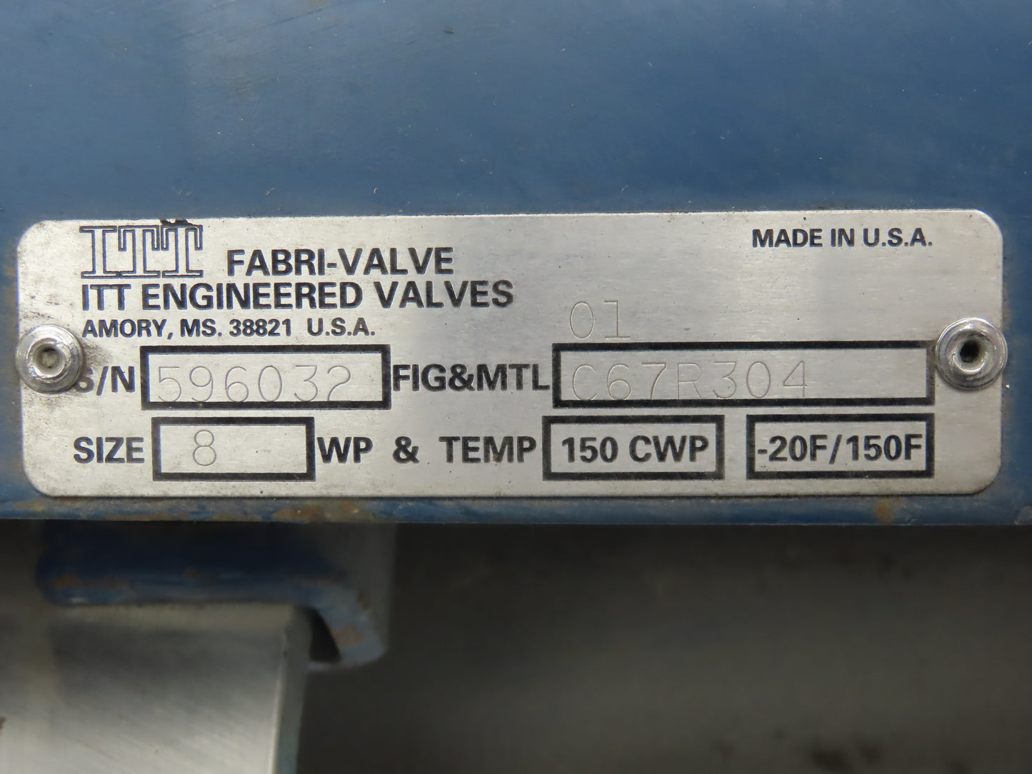 ITT Fabri-Valve C67R304  8" Stainless Knife Gate Valve Rising Stem 150 CWP