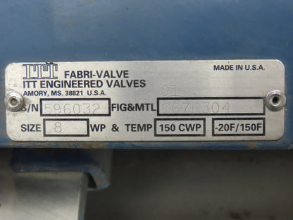 ITT Fabri-Valve C67R304  8" Stainless Knife Gate Valve Rising Stem 150 CWP
