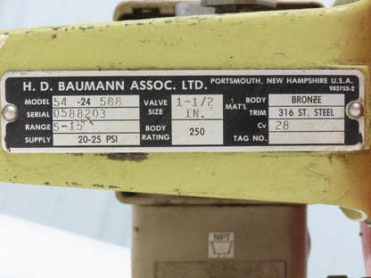 HD Baumann 54-24 588 Pneumatic Diaphragm Actuator 1-1/2"NPT Bronze Globe Valve