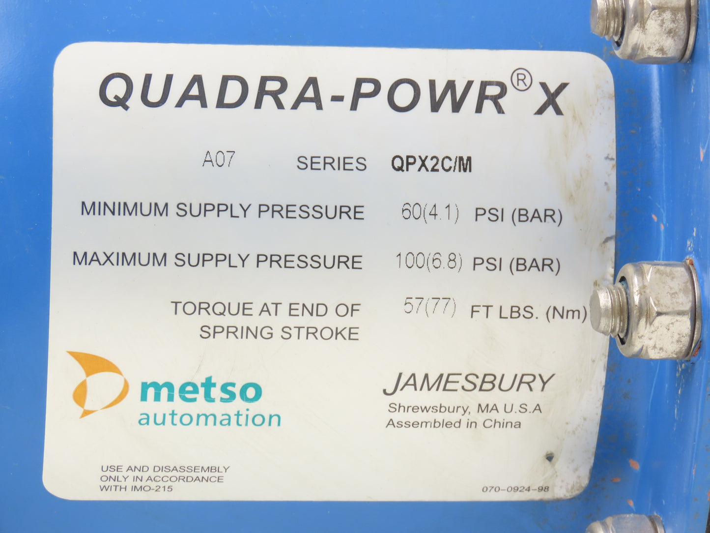 Jamesbury Quadra-Powr X QPX2C/M Pneumatic Actuator 2" 5150 Stainless Ball Valve