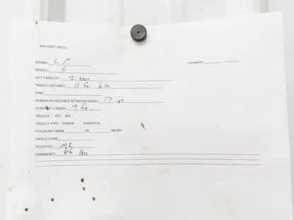 CM Cyclone Model S 2 Ton 4000Lb Manual Chain Fall Hand Hoist 11' 6" Lift