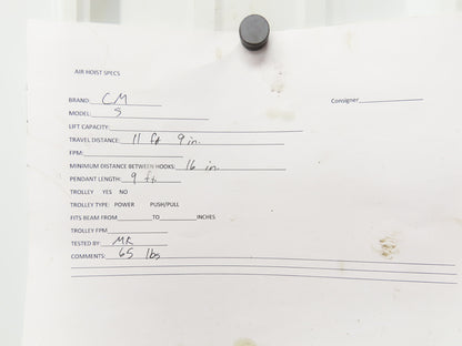 CM Cyclone Model S 2 Ton 4000Lb Manual Chain Fall Hand Hoist 11' 9" Lift