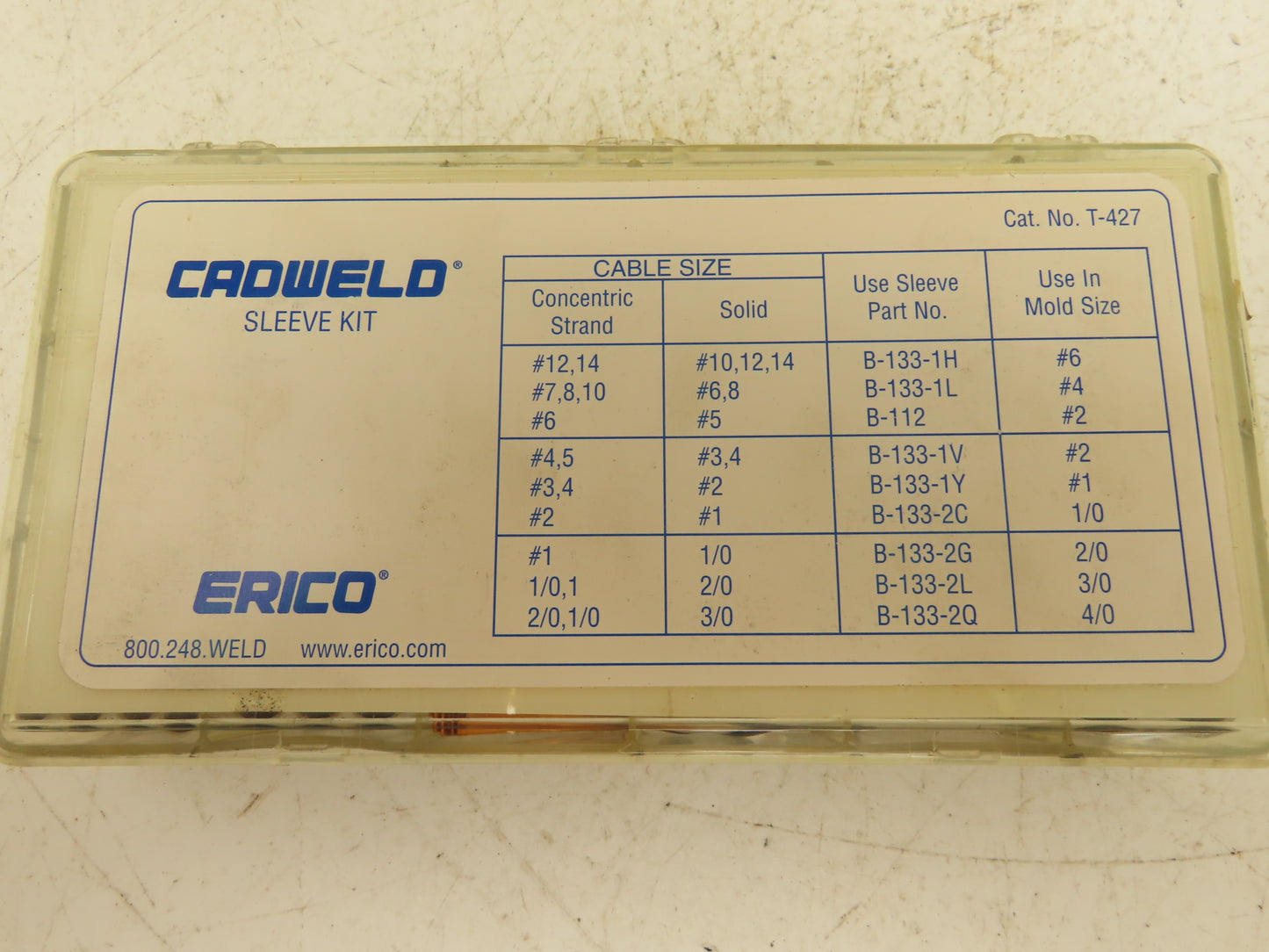 Erico T427 Cadweld Sleeve Kit Complete In Box