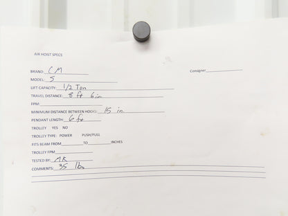 CM Cyclone Model S 1/2 Ton 1000Lb Manual Chain Fall Hand Hoist 8' 6" Lift