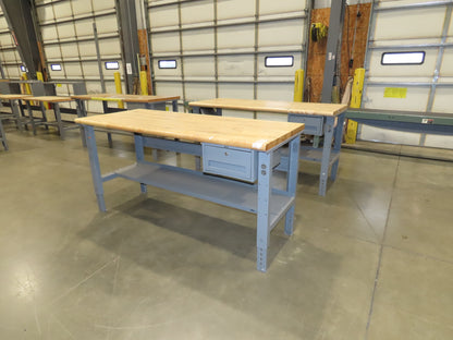 Uline 72"x 30" Industrial Work Bench Table Butcher Block Wood Top w/Drawer
