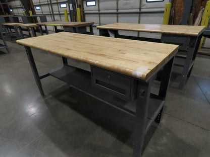 Uline 72"x 30" Industrial Work Bench Table Butcher Block Wood Top w/Drawer