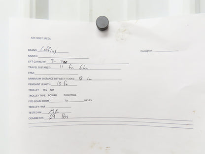 Coffing Superoid 2 Ton 4000Lb Manual Chain Fall Hand Hoist 11' 6" Lift