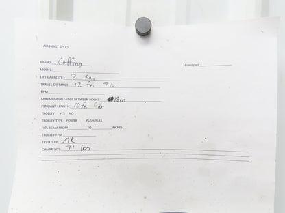 Coffing Superoid 2 Ton 4000Lb Manual Chain Fall Hand Hoist 12' 9" Lift