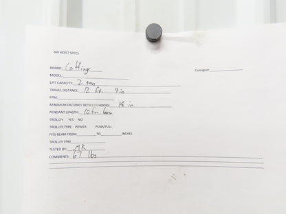 Coffing Superoid 2 Ton 4000Lb Manual Chain Fall Hand Hoist 12' 9" Lift