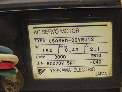 Yaskawa AC Servo Motor 154W 3000rpm 2.1 Amp w/Encoder UTMAH-B12BDYR6