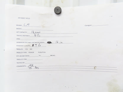 CM Cyclone 1-1/2 Ton 3000Lb Manual Chain Fall Hand Hoist 16' Lift