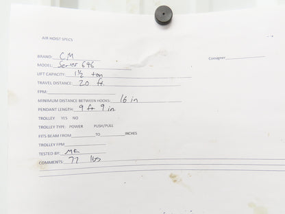 CM Cyclone Series 646 1-1/2 Ton 3000Lb Manual Chain Fall Hand Hoist 20' Lift