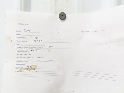 CM Cyclone Series 646 1-1/2 Ton 3000Lb Manual Chain Fall Hand Hoist 8' 6" Lift