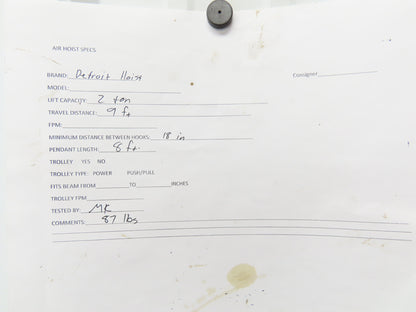 Detroit 2 Ton 4000Lb Manual Chain Fall Hand Hoist 9' Lift