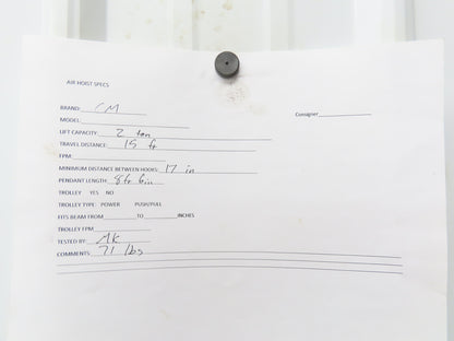 CM 2 Ton 4000Lb Manual Chain Fall Hand Hoist 15' Lift
